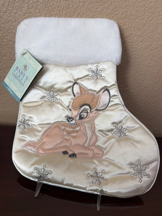 Disney Other - 1998 Disney Bambi Baby’s First Christmas Stocking Cream Satin NEW w/Original Tag